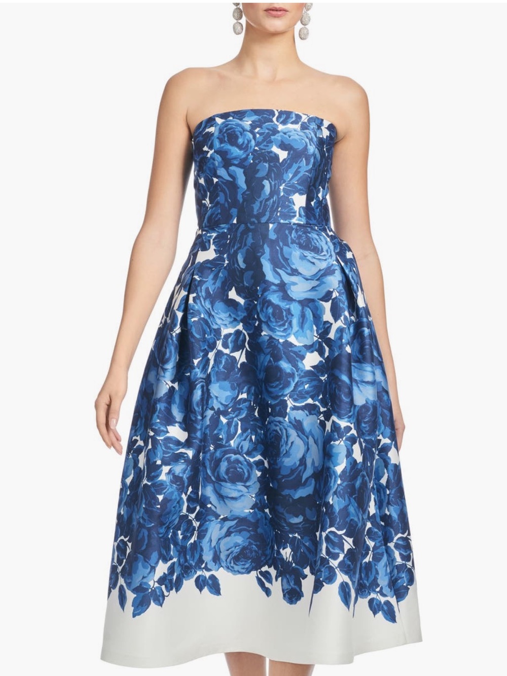 Sachin and Babi Shay Dress in Nocturne Roses- Blue/white Floral A-Line Midi Dres
